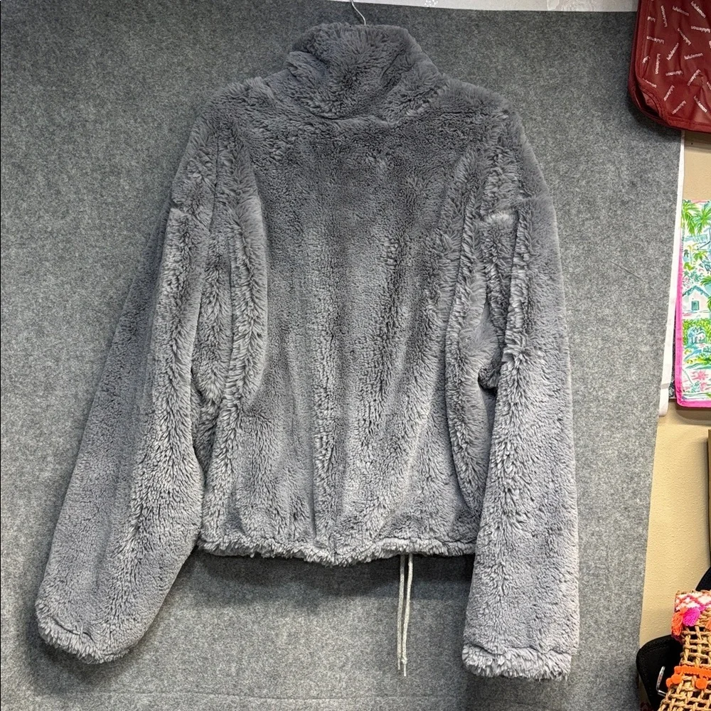 Anthropology Elevenses Charcoal plum  Teddy Jacket faux fir lined jacket L - Picture 4 of 9